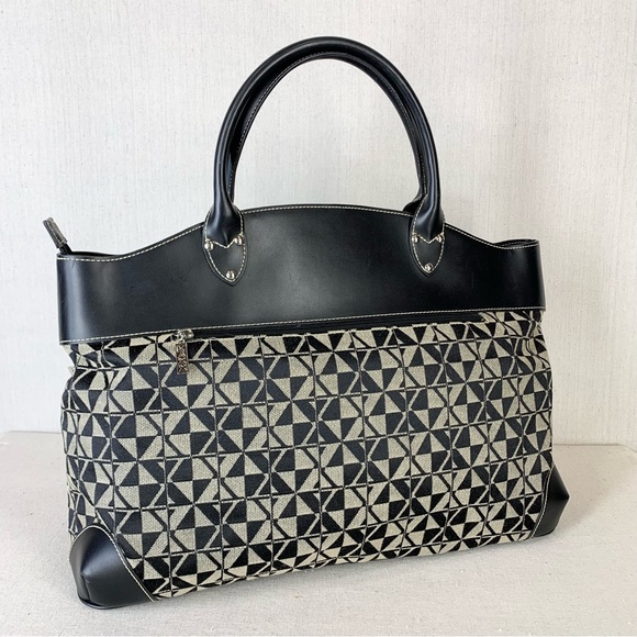 Maxx New‎ York Black Faux Leather and Geometric Print Fabric Travel/Tote Bag - Picture 10 of 13